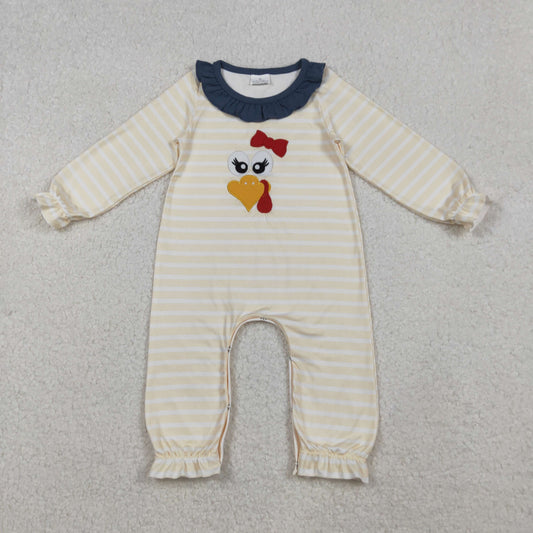 LR2424 Embroidery Baby Girls Long Sleeves Turkey Ruffle Pant Romper C10.14