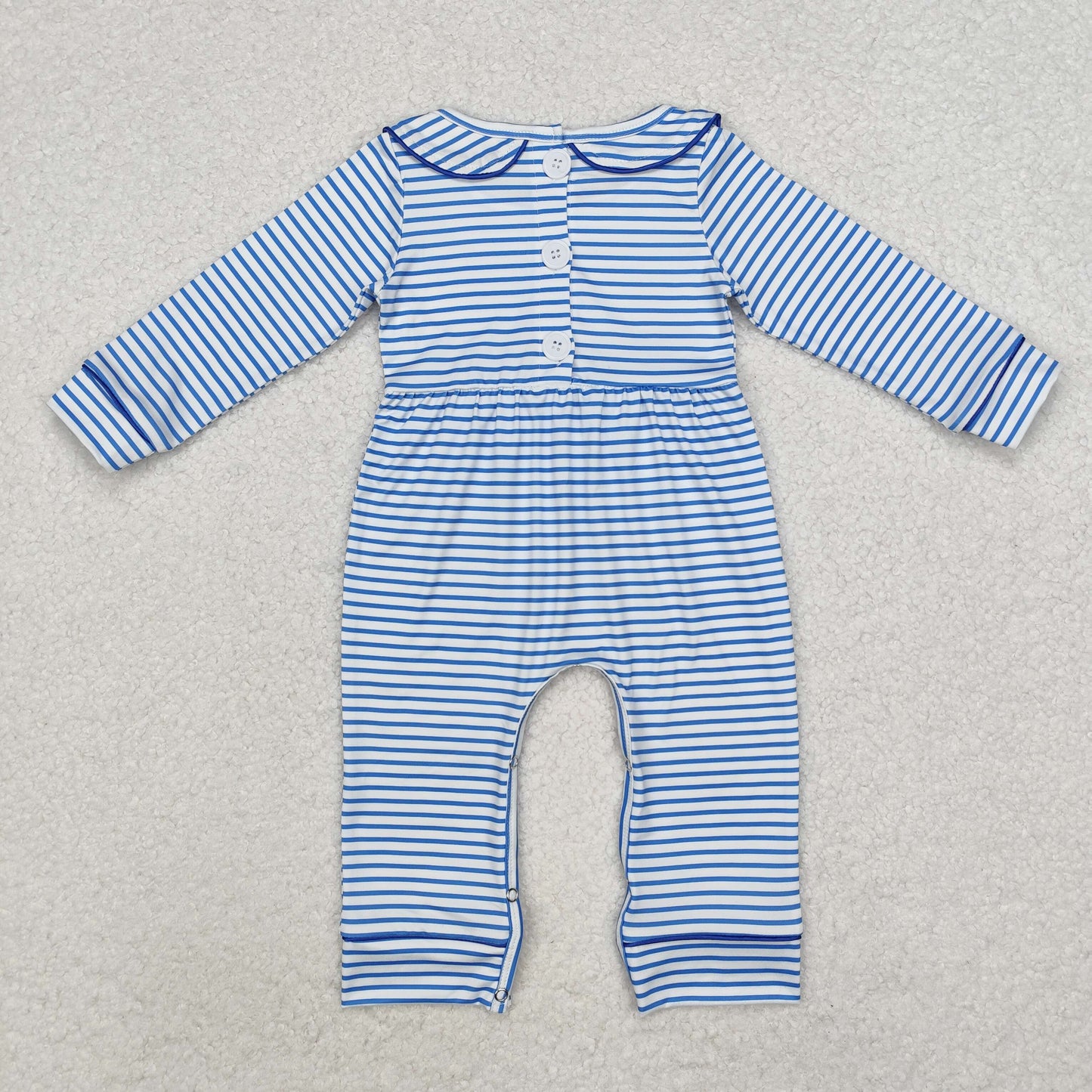 LR1447 Baby Infant Boys Blue Stripes Dog Long Sleeve Romper