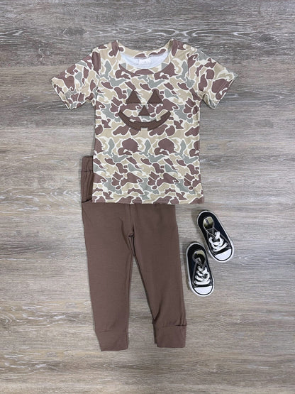 BSPO0481 Baby Boys Camo Halloween Smile Face Top Pants Outfits Clothes Set
