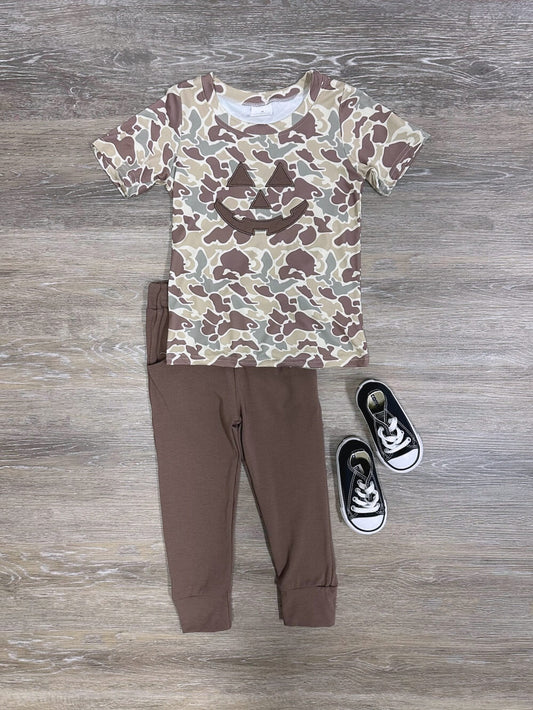 BSPO0481 Baby Boys Camo Halloween Smile Face Top Pants Outfits Clothes Set