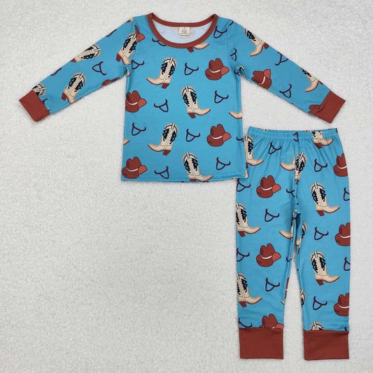 BLP0872 Baby Boys Western Boots Hats Bamboo Pajamas Clothes Set