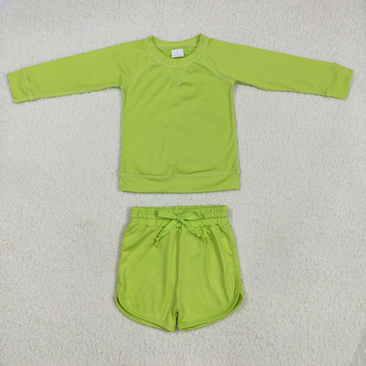 GT0971+SS0506 Baby Girls Green Long Sleeves Top Short Yoga Set 5.15
