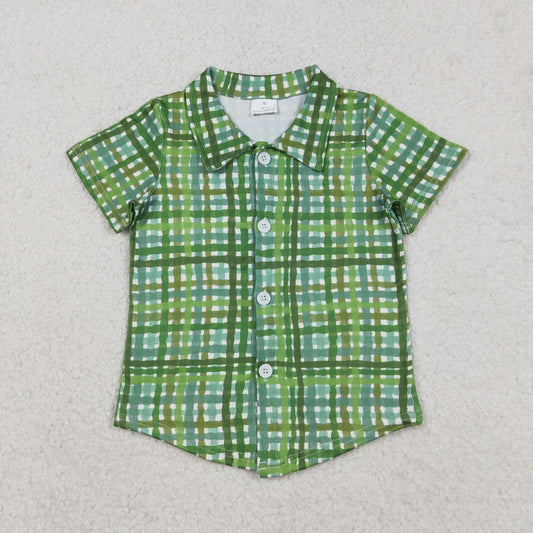 BT1456 Baby Boys Green Checked St Patrick Button Shirts Top C12.16