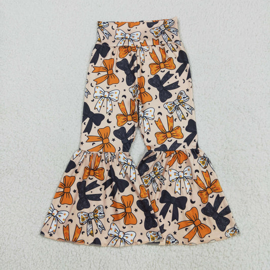P0776 Baby Girls Orange Black Bows Plaid Bell Bottom Pants C8.14