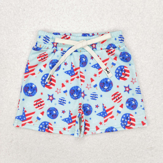 S0434 4th of July Star striped Popsicle blue swimming trunks