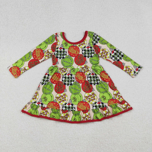 GLD1296 Baby Girls Red Green Face Lights Christmas Ruffle Knee Length Dress C9.29