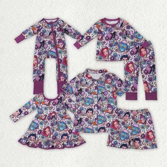 Mama and Me Girls Cartoon Demon Hunter Pant Pajamas Sets Ruffle Knee Length Dress Zip Rompers C11.26