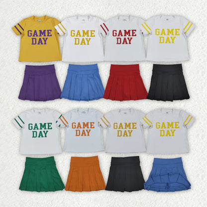 Sibling Baby Girls Game Day Tee Shirts Tops Pleated Skirts Short Yoga Active Team Clothes Sets C9.2