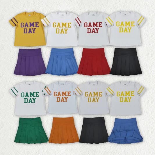 Sibling Baby Girls Game Day Tee Shirts Tops Pleated Skirts Short Yoga Active Team Clothes Sets C9.2