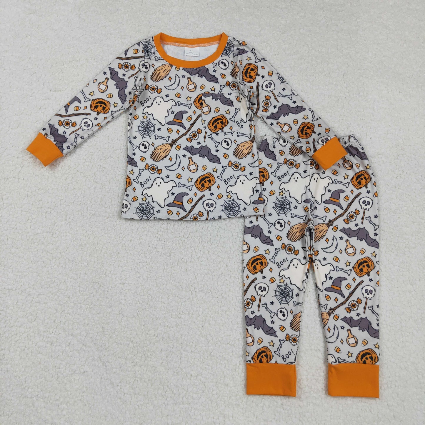 BLP1147 Baby Boys Long Sleeves Ghost Pumpkins Bats Top Pant Pajamas Set C8.23