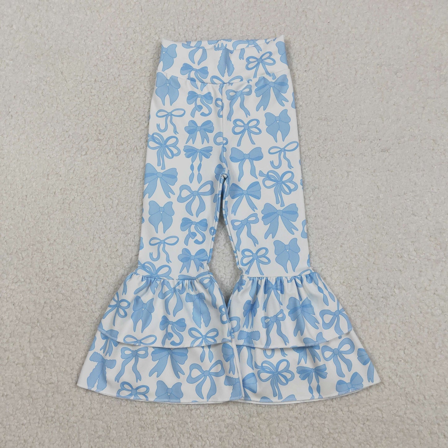 P0886 Baby Girls Blue Bows Plaid Yoga Bell Bottom Pants C11.28
