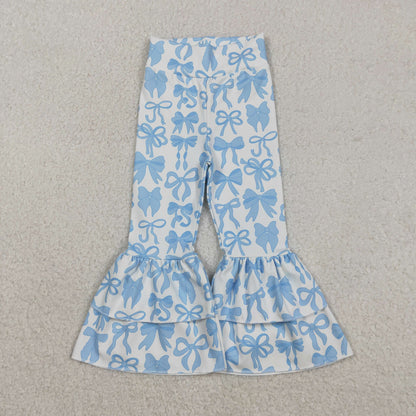 P0886 Baby Girls Blue Bows Plaid Yoga Bell Bottom Pants C11.28