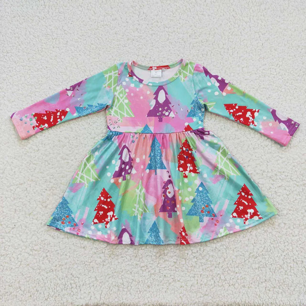 GLD0241 Baby Girls Colorful Christmas Tree Knee Length Dress