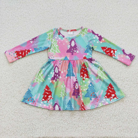 GLD0241 Baby Girls Colorful Christmas Tree Knee Length Dress