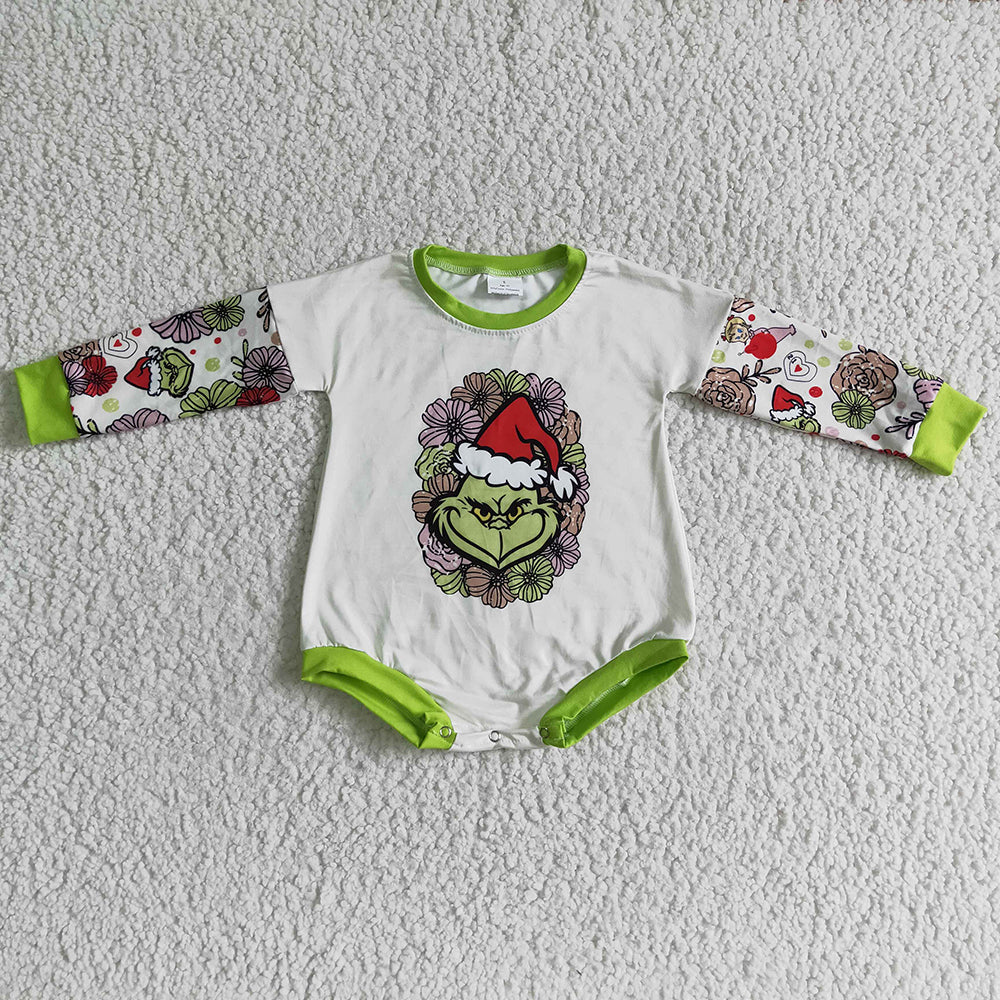 LR0131 Baby girls Christmas green cartoon long sleeve romper