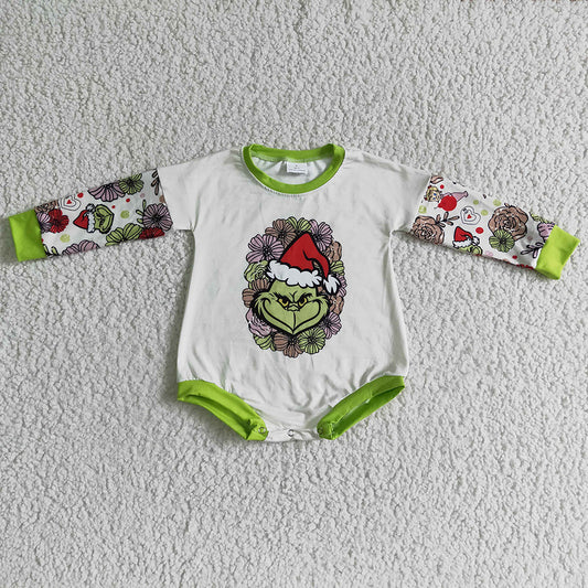 LR0131 Baby girls Christmas green cartoon long sleeve romper