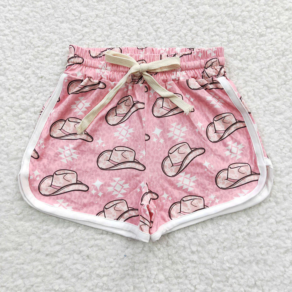 SS0086 Baby Girls Western Pink Hats Sports Summer Shorts
