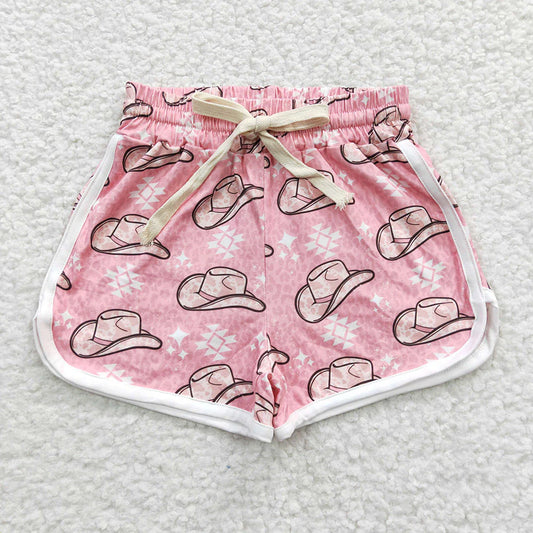 SS0086 Baby Girls Western Pink Hats Sports Summer Shorts
