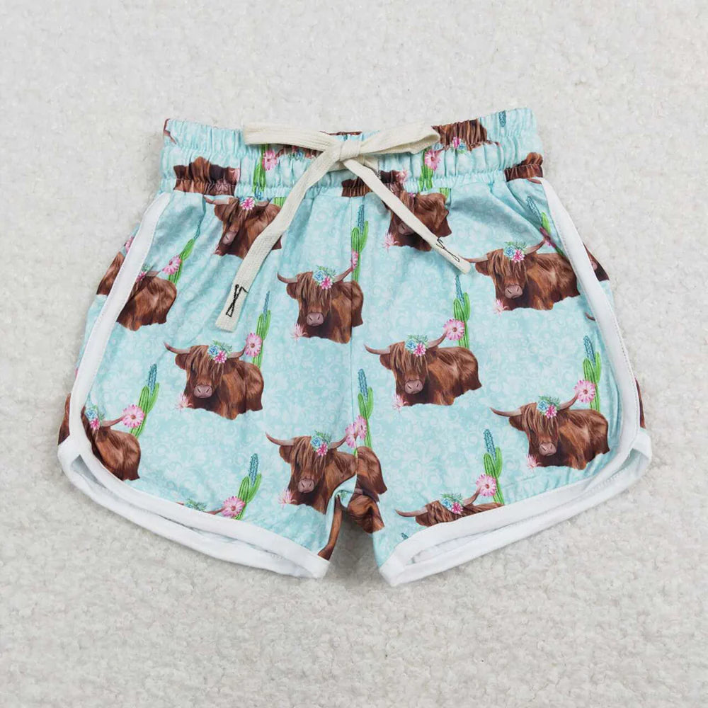 SS0123 Baby Girls Highland Cows Western Shorts
