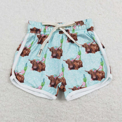 SS0123 Baby Girls Highland Cows Western Shorts