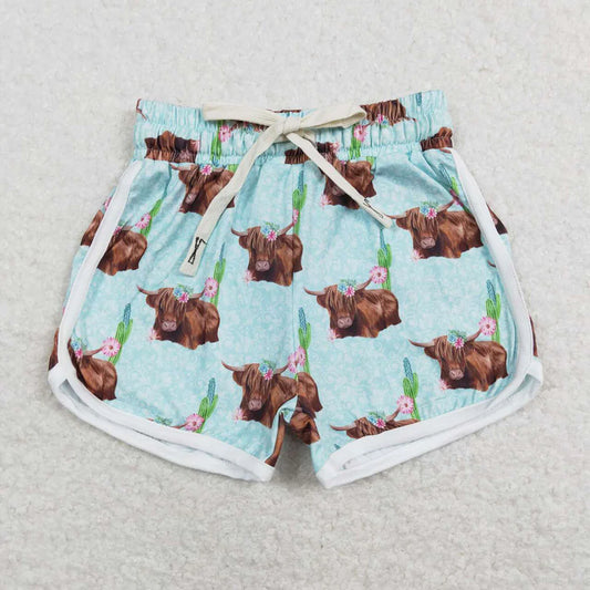 SS0123 Baby Girls Highland Cows Western Shorts