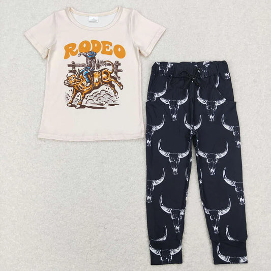 BT0515+P0091 Baby Boys Rodeo Shirt Black Cow Pants Western Clothes Sets