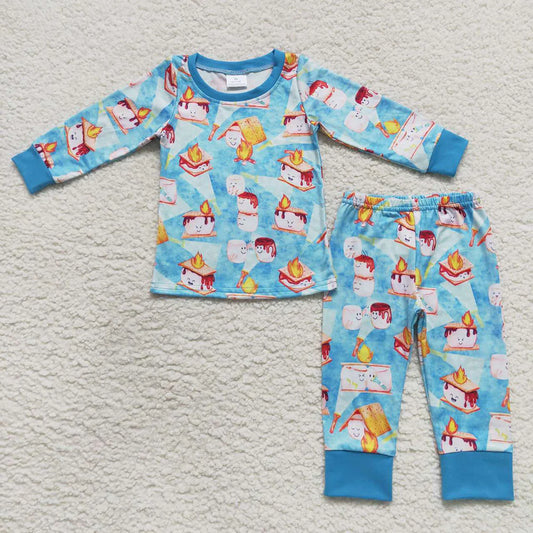 BLP0303 Baby Boys Blue Cookie Top Pants 2pcs Pajamas Clothes Sets