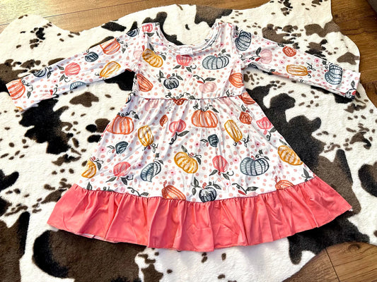 GLD0204 Baby Girls Pink Pumpkin Ruffle Knee Length Dress