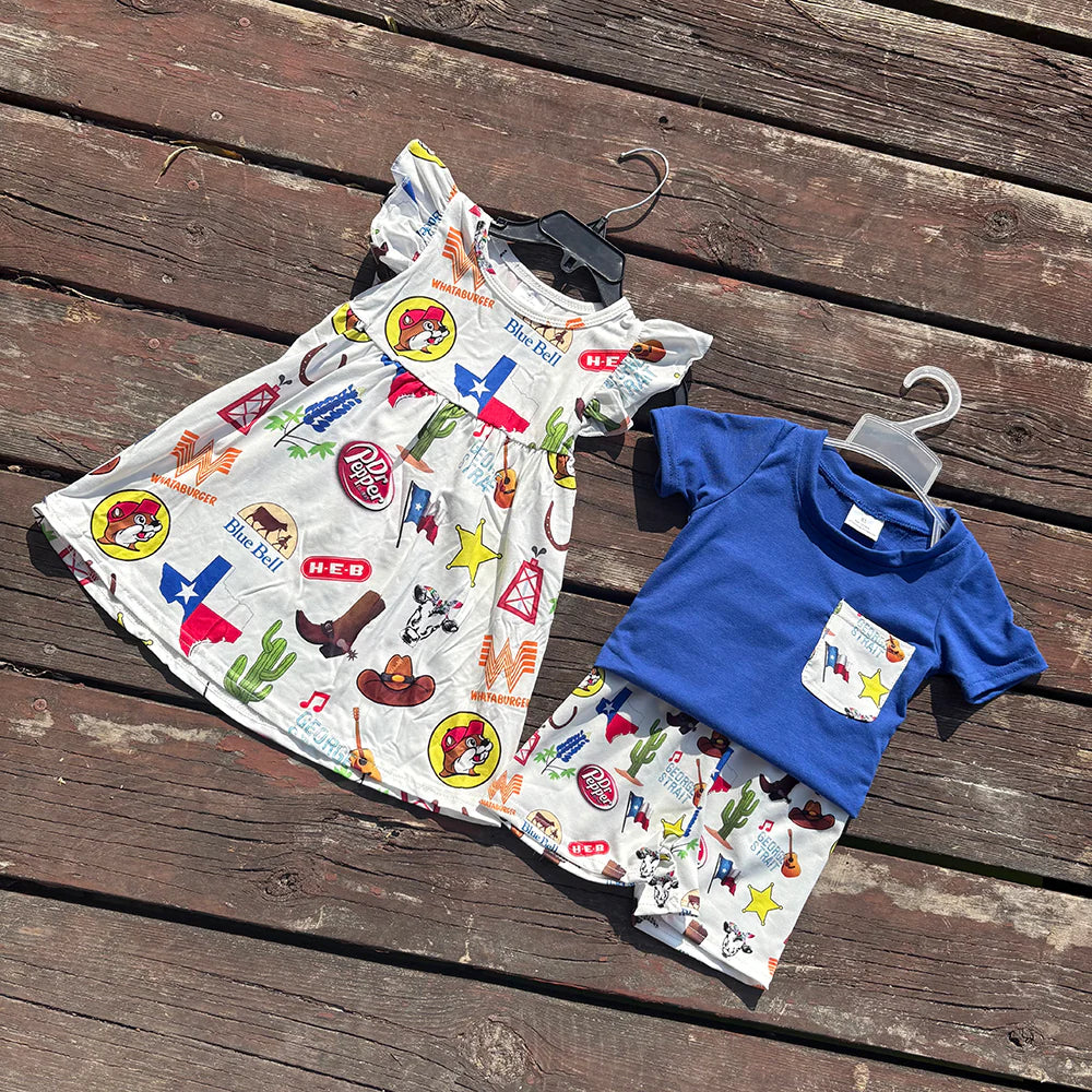 Baby Boys Western Sibling Sister Texas Rompers Dresses Outfits Sets