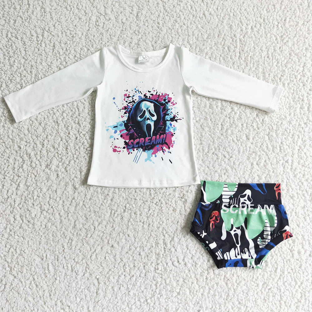 LR0031 Baby girls halloween scream bummie sets