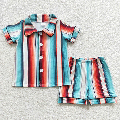 BSSO0273 Baby Boys Western Stripes Shorts Pajamas Set