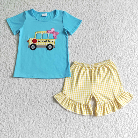 GSSO0093 / BSSO0055 Embroidered School Bus Girls Shorts Outfit