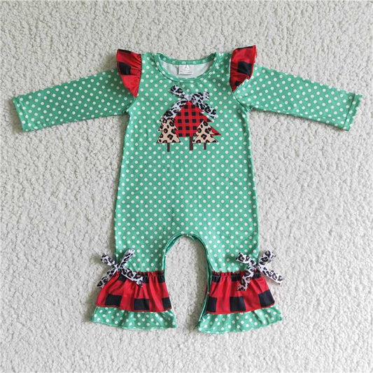 6 A1-26-2 Baby Green Dot Christmas Tree Long Sleeve Romper