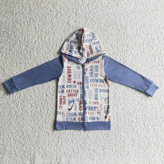 BT0084 Boy Cowboy Zipper Hooded Shirt