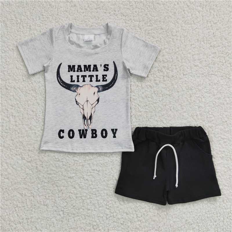 BSSO0192 Boy mamas little Bull Head Short Sleeve Black short