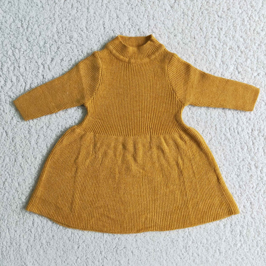 6 A5-13 Girl Mustard Yellow Sweater Dress