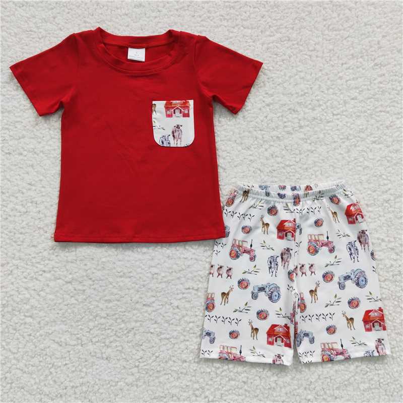BSSO0120 Boys Farm House Pocket Red short Sleeve shorts 5.10