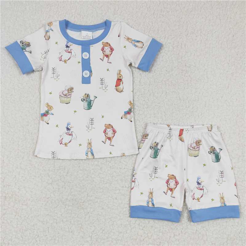 BSSO0123 Boys Peter Rabbit Floral Blue Short Sleeve Shorts suit