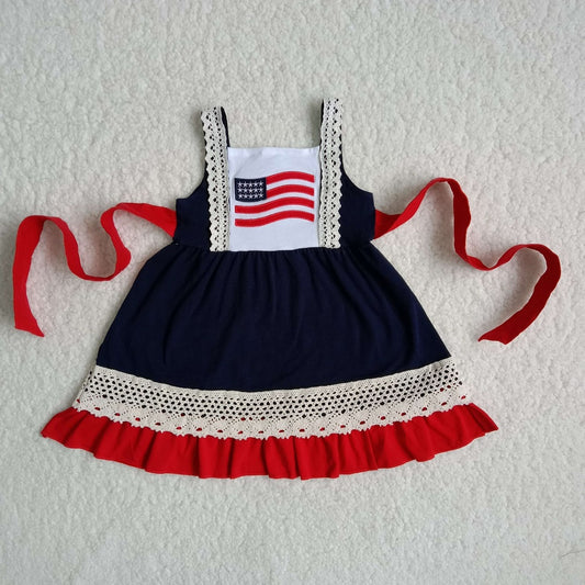 A9-3 July 4th Girls Embroidered Flag Dress