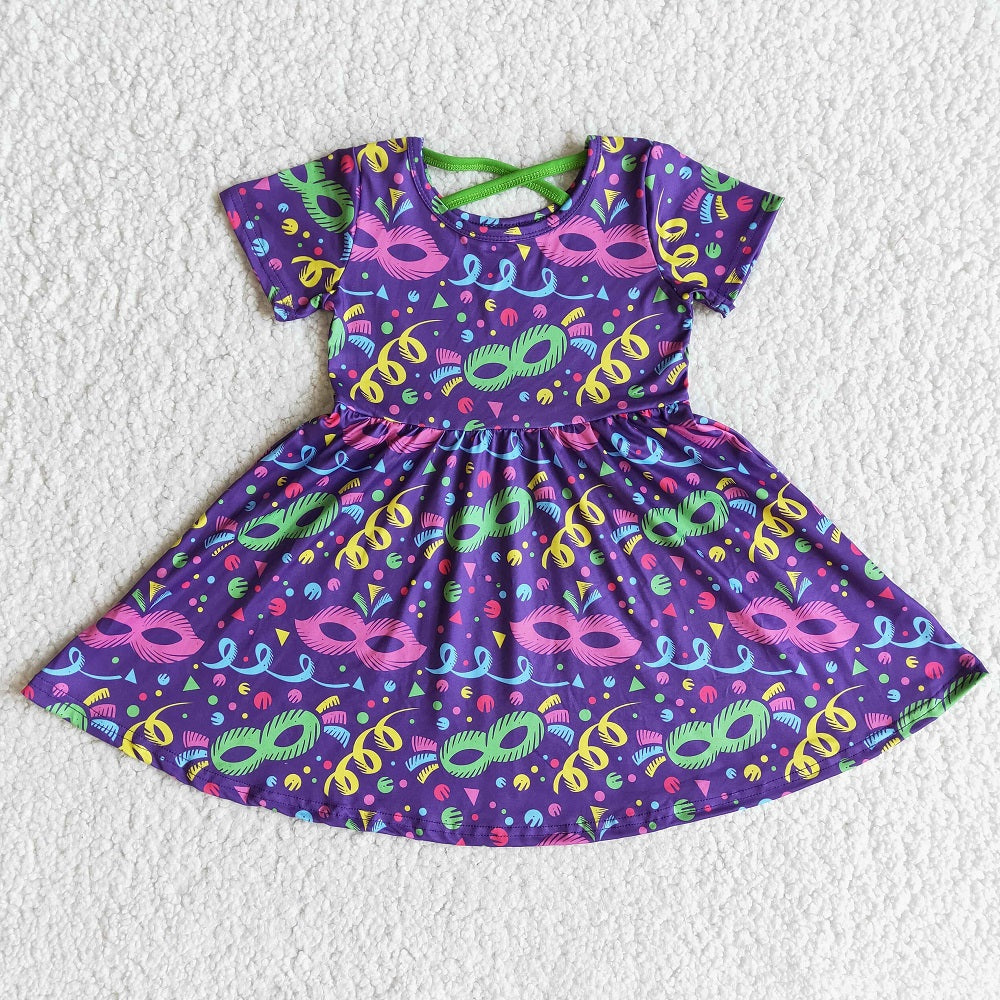 E10-3 Mardi Gras Baby Girls Short Sleeve Back Cross Style Dress