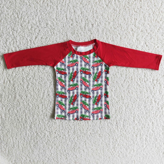 6 B4-15 Boys Christmas Tree Truck Long Sleeve Shirts