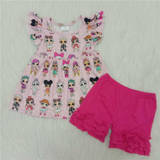 C5-14 Pink Flutter Sleeve Shorts Outfit