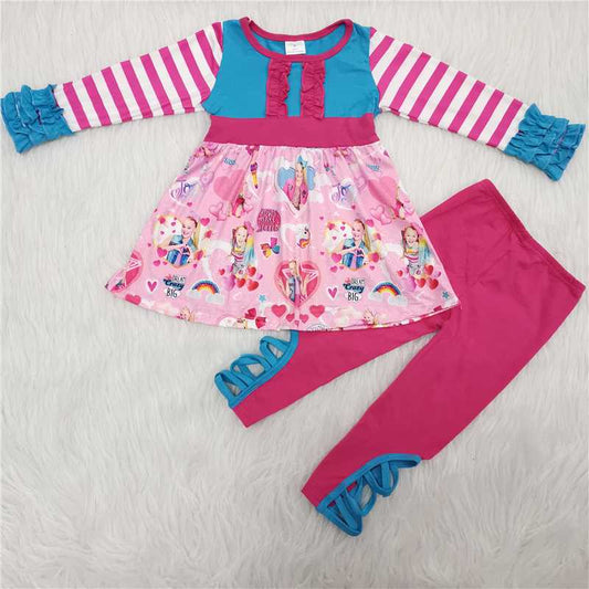 6 A26-26 Girls Striped Tunic Leggings Outfits