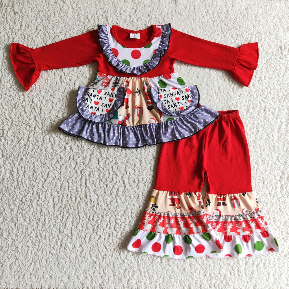 6 A24-13 Christmas Girls Santa Ruffle Outfits