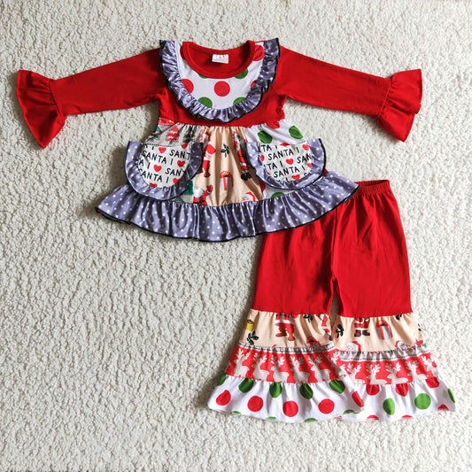 6 A24-13 Christmas Girls Santa Ruffle Outfits
