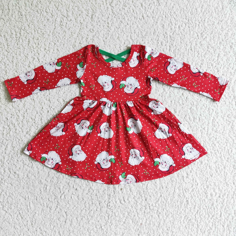 6 C10-18 Christmas Girls Red Santa Long Sleeve Dress