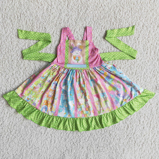 A16-13 Easter Girls Sleeveless Bunny Belt Twirl Dress