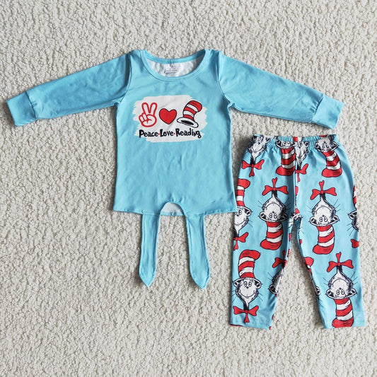 6 B2-8 Baby Girls Peace Love Reading Outfits Cartoon Knotted Design