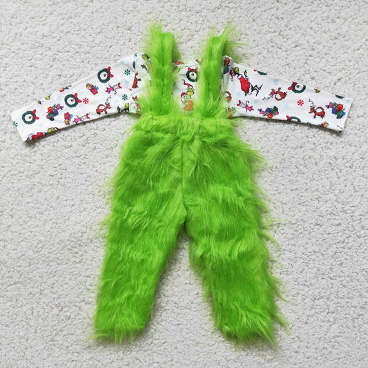 6 B0-4 Christmas Boys Green Overalls