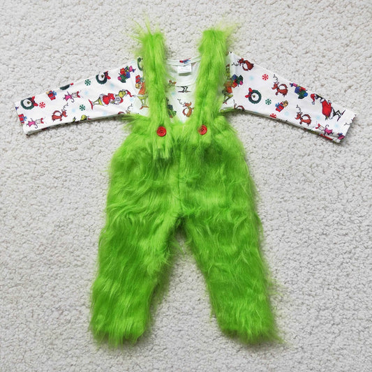 6 B0-4 Christmas Boys Green Overalls